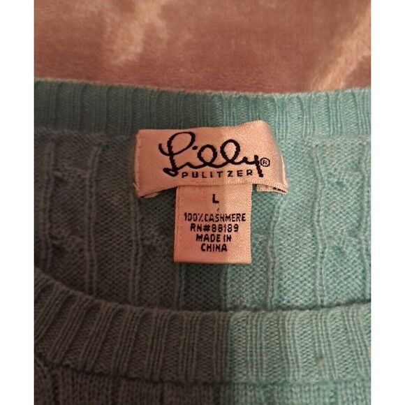 Lilly Pulitzer Vintage Cashmere Cable Knit Short Sleeve Sweater Blue Size Large - Picture 8 of 9